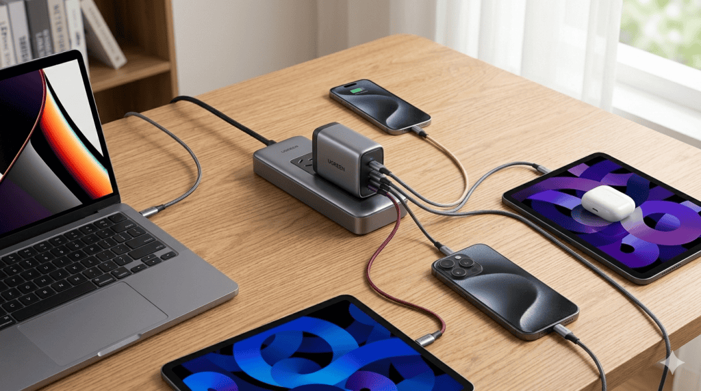 Charging 4 devices simultaneously with UGREEN Nexode 100W GaN